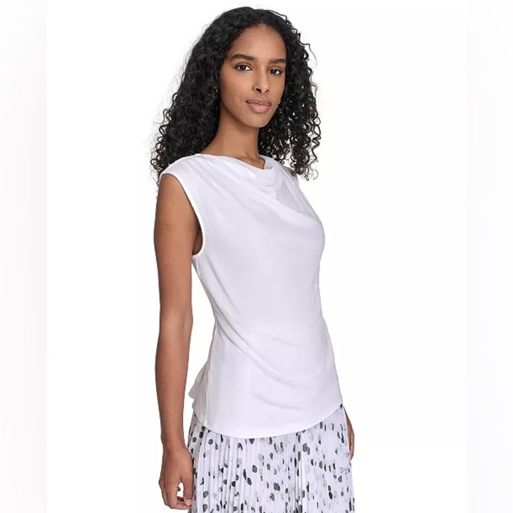 Calvin Klein Petite Cowlneck Sleeveless Top White Size Large Petite